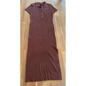 Revolve House of Harlow 1960 Ribbed Knit Polo Midi Dress Brown Size Large